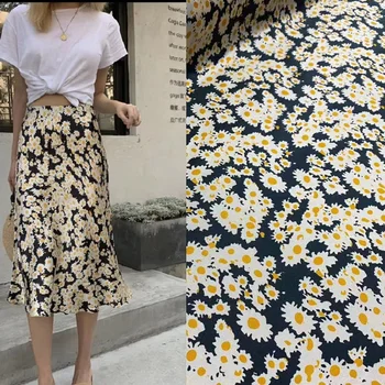 140 см ширина естествена коприна тъкани участък двойна джо коприна жълта маргаритка плат риза рокля висша мода шевна тъкан плат