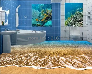 BEIBEHANG Потребителски Стенописи Стерео Океана Морската Вода е Спалня Баня Тапети За Пода на Водоустойчиви PVC Самозалепващи се тапети