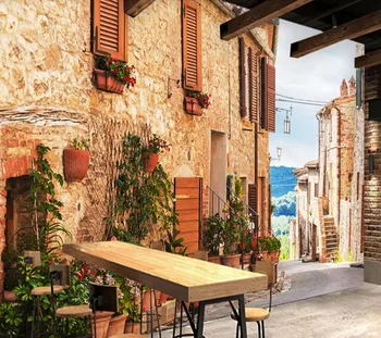 Papel de parede гледка към улицата средиземноморска улица 3D стерео рисувани тапети, хол и спалня с тапети начало декор