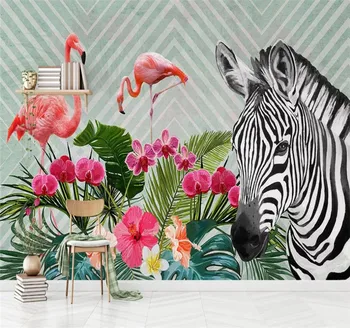 Потребителски 3D тапети модерен минималистичен фламинго зебра тропическо растение фон стенни живопис висококачествен материал водоустойчив
